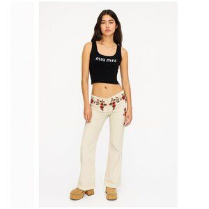 Vintage Y2K Floral Embroidered Deadstock Soleil De Mandalay Suede Pants
